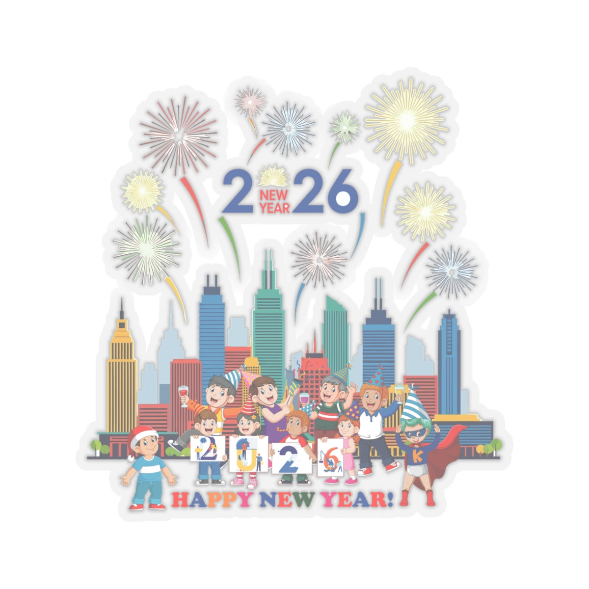 Kiss-Cut Stickers - Happy new year with fireworks - [[{"value":"Wonderwear Kid"}]]