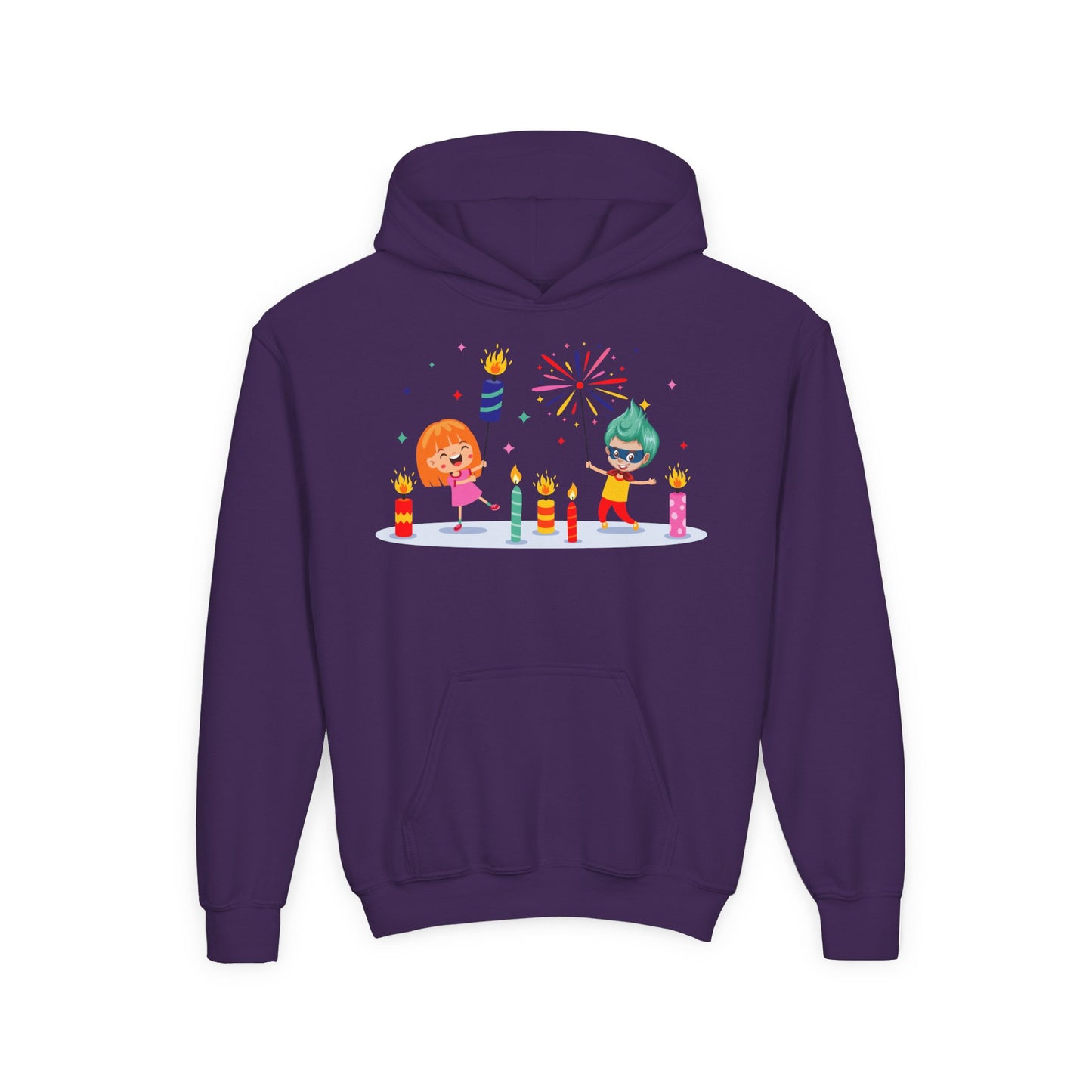 Youth Heavy Blend Hooded Sweatshirt - Super kiddo lighting fireworks