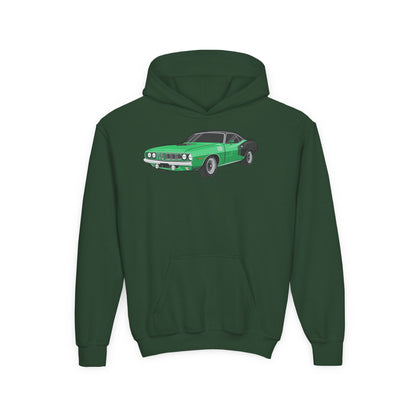 Youth Heavy Blend Hooded Sweatshirt - Vintage green car Printify