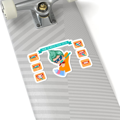 Kiss-Cut Stickers - Super kiddo how to brush teeth - [[{"value":"Wonderwear Kid"}]]