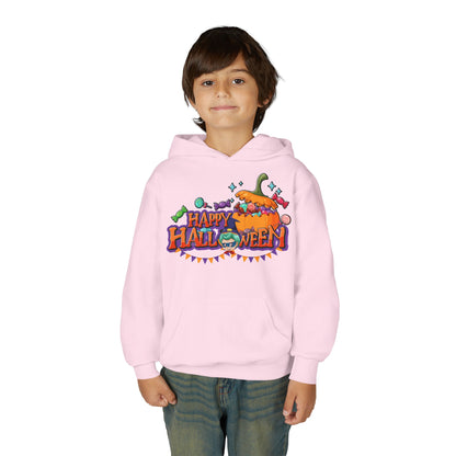 Youth Heavy Blend Hooded Sweatshirt - Happy halloween banner Printify