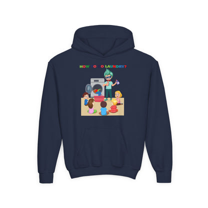 Youth Heavy Blend Hooded Sweatshirt - super kiddo teaching laundry - [[{"value":"Wonderwear Kid"}]]