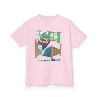 Kids Heavy Cotton™ Tee - Super kiddo teaches us to wake up early - [[{"value":"Wonderwear Kid"}]]