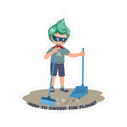 Kiss-Cut Stickers - Super kiddo sweeping floor - [[{"value":"Wonderwear Kid"}]]