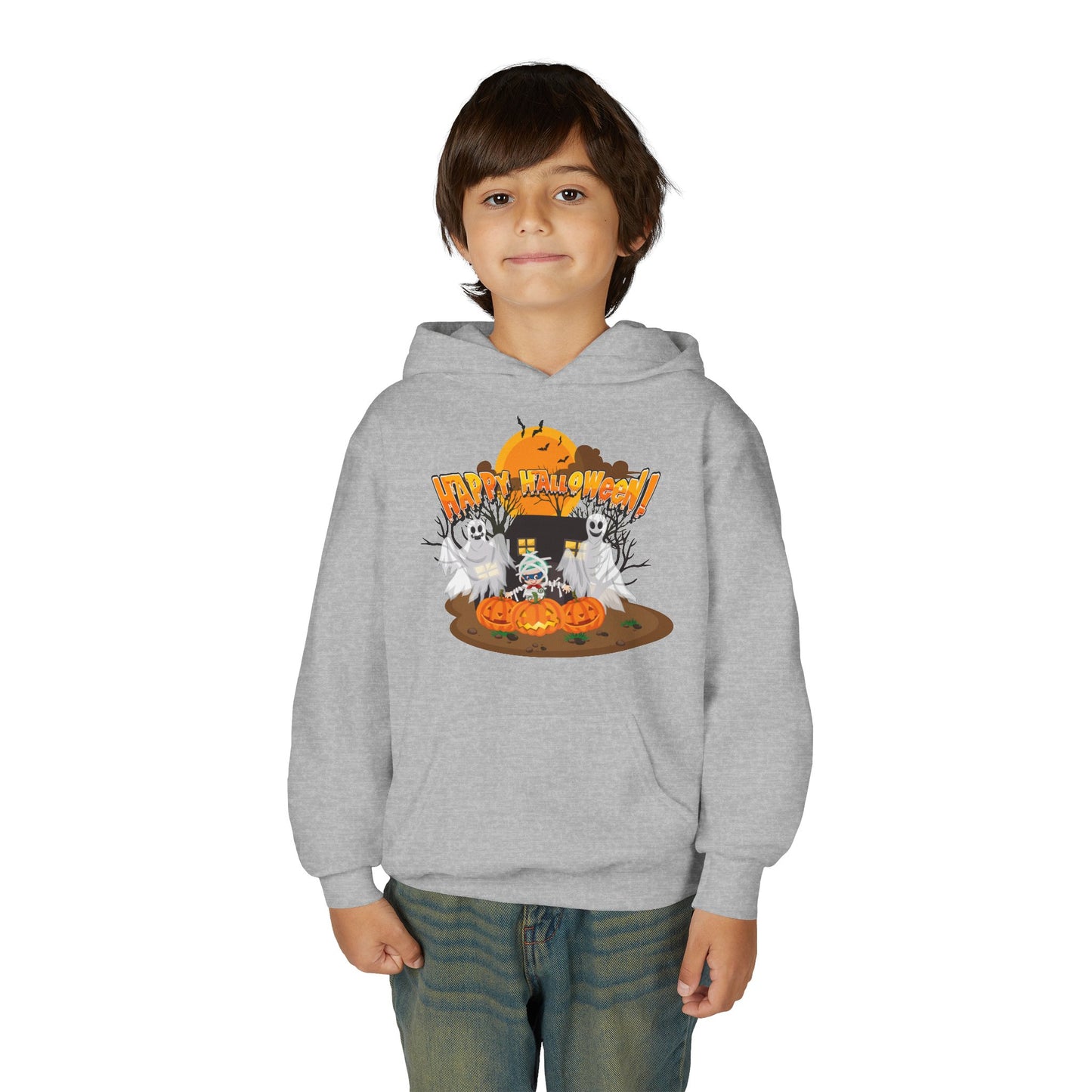 Youth Heavy Blend Hooded Sweatshirt - Super kiddo with ghost