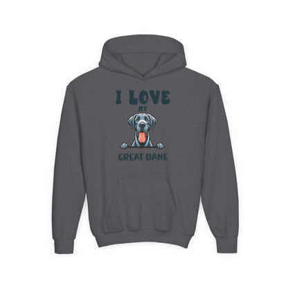 Youth Heavy Blend Hooded Sweatshirt - I love my Great Dane Printify