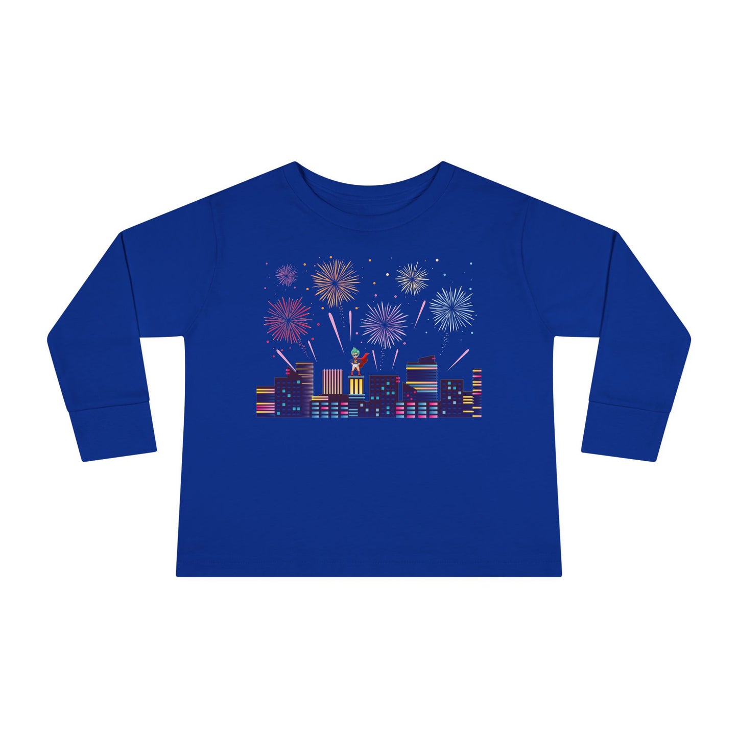 Toddler Long Sleeve Tee - Super kiddo with fireworks - [[{"value":"Wonderwear Kid"}]]
