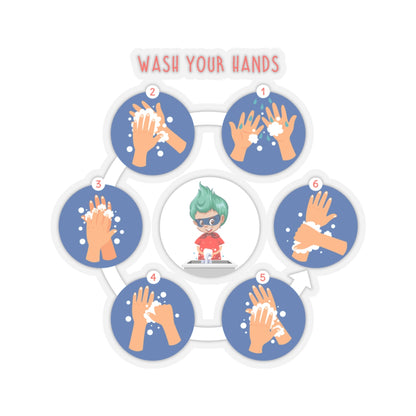 Kiss-Cut Stickers - Super kiddo teaching how to wash hands - [[{"value":"Wonderwear Kid"}]]