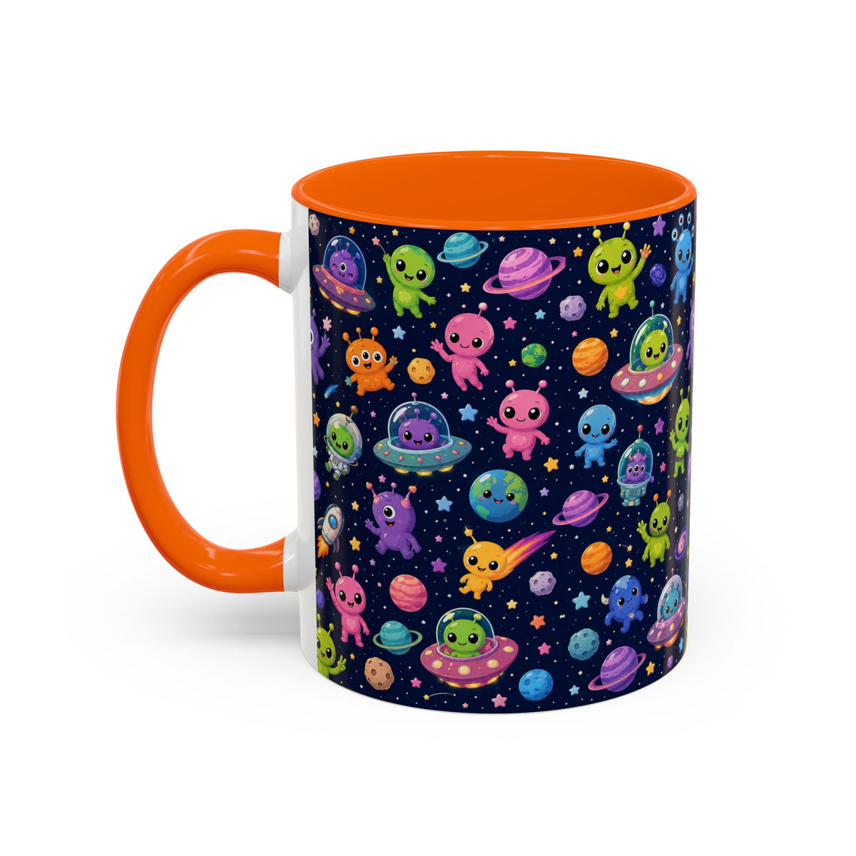 Accent Coffee Mug  (11/15 oz) - Cheerful Cartoon Alien Space