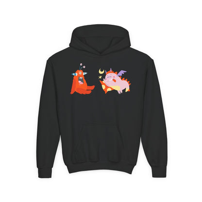 Youth Heavy Blend Hooded Sweatshirt -  Orange monsters Printify