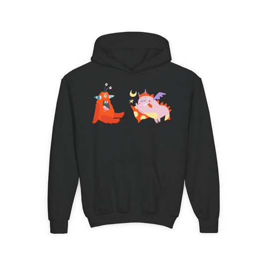 Youth Heavy Blend Hooded Sweatshirt -  Orange monsters Printify