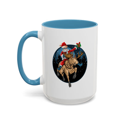 Accent Coffee Mug - Super kiddo riding a reindeer - [[{"value":"Wonderwear Kid"}]]