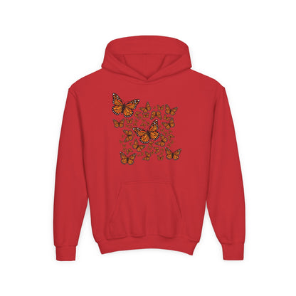 Youth Heavy Blend Hooded Sweatshirt -  Monarch butterflies Printify
