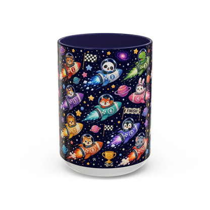 Accent Coffee Mug (11/15 oz) - Kawaii Cosmic Animal Rocket Race