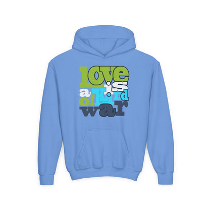 Youth Heavy Blend Hooded Sweatshirt - Love is Kind of War Printify