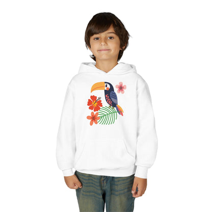 Youth hoodie with vibrant toucan bird design Printify