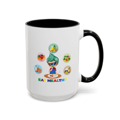 Accent Coffee Mug - Supper kiddo showing healthy food to eat - [[{"value":"Wonderwear Kid"}]]