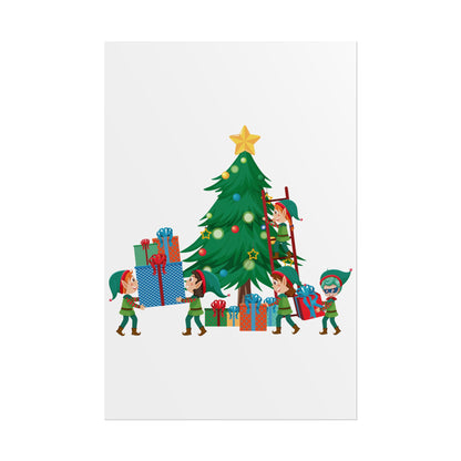 Rolled Posters - Super kiddo putting gifts on christmas tree - [[{"value":"Wonderwear Kid"}]]