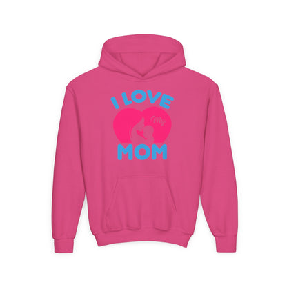 Youth Heavy Blend Hooded Sweatshirt -  i love my mom logo Printify