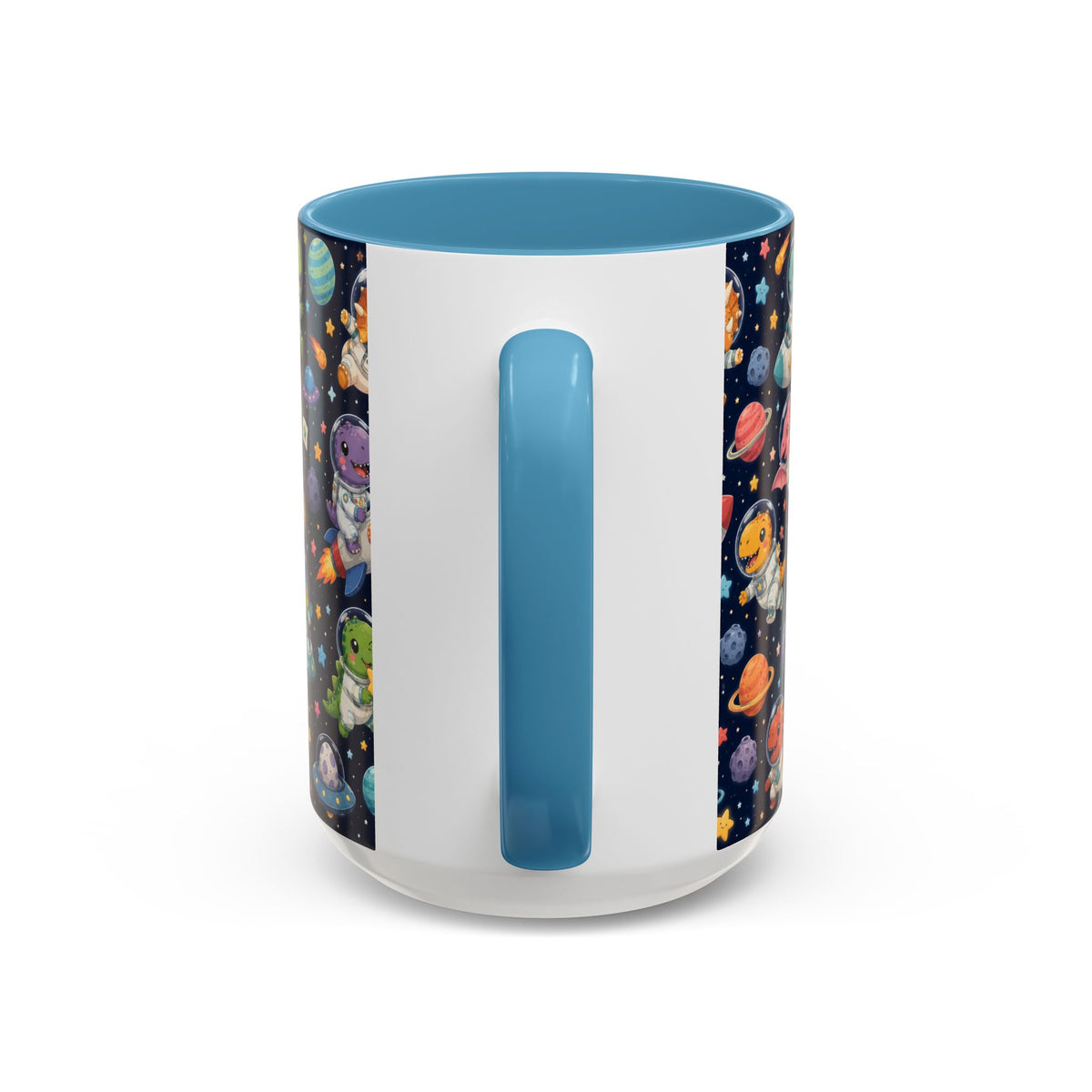 Accent Coffee Mug (11/15 oz) - Cute Dinosaur Astronaut Space