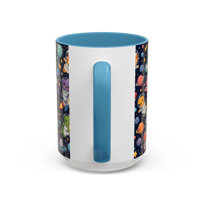 Accent Coffee Mug (11/15 oz) - Cute Dinosaur Astronaut Space