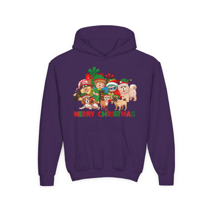 Youth Heavy Blend Hooded Sweatshirt - Christmas with super kiddo pet friends with text - [[{"value":"Wonderwear Kid"}]]
