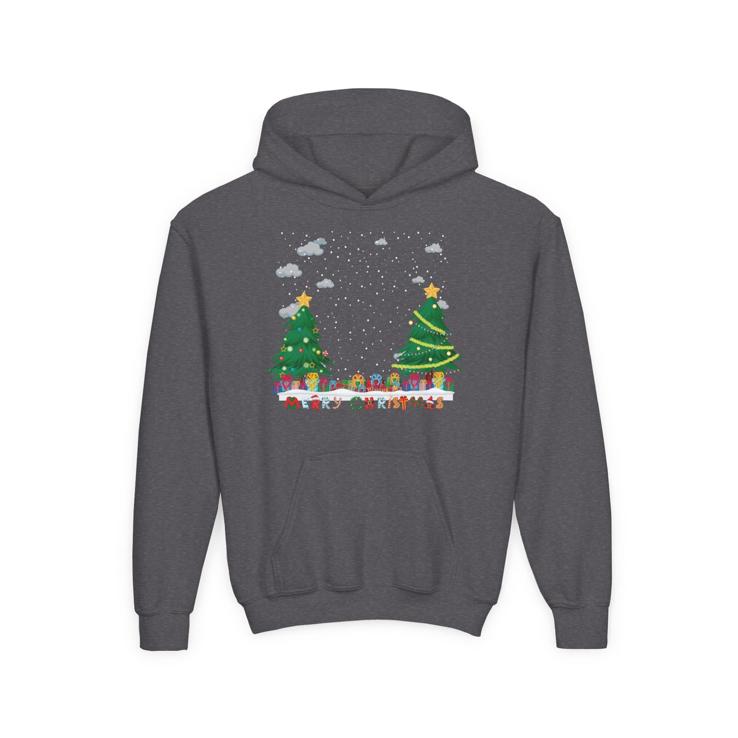 Youth Heavy Blend Hooded Sweatshirt - Christmas and snowing