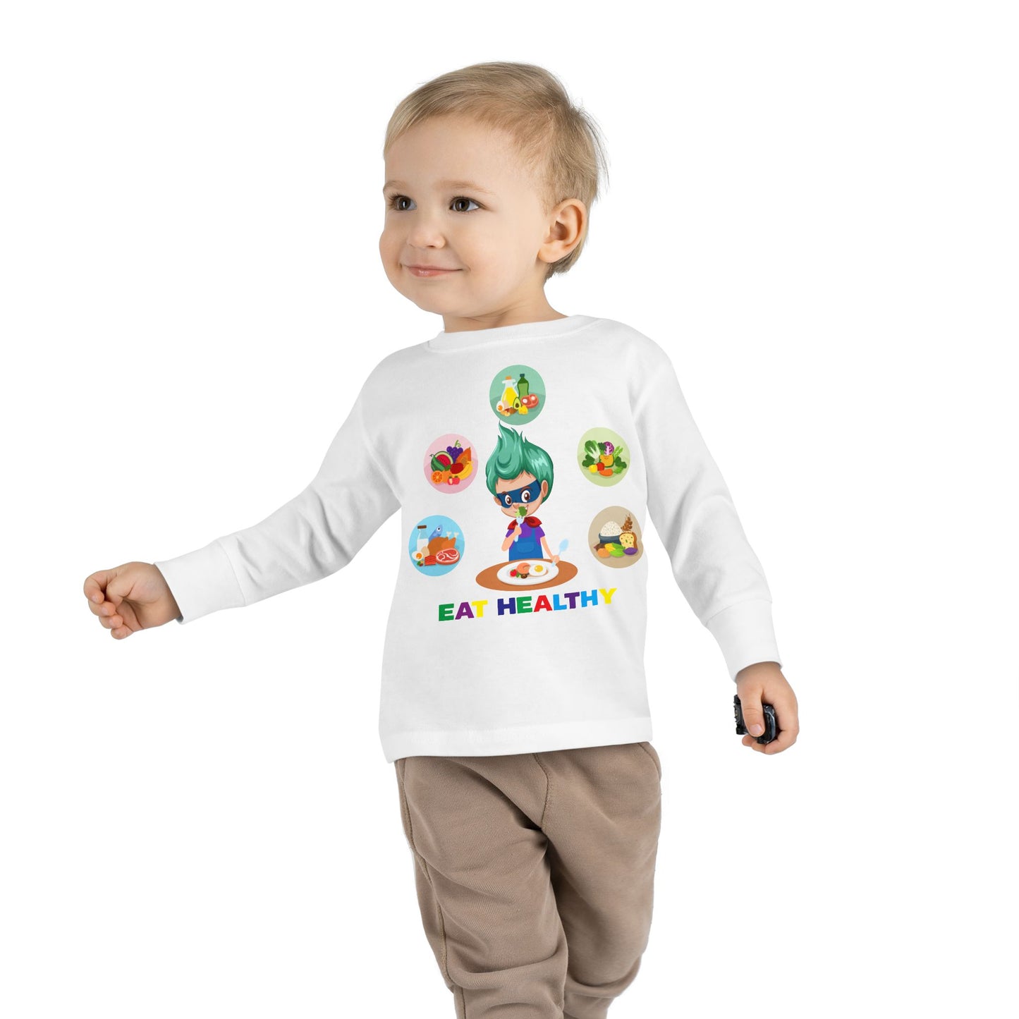 Toddler Long Sleeve Tee - Supper kiddo showing healthy food to eat - [[{"value":"Wonderwear Kid"}]]