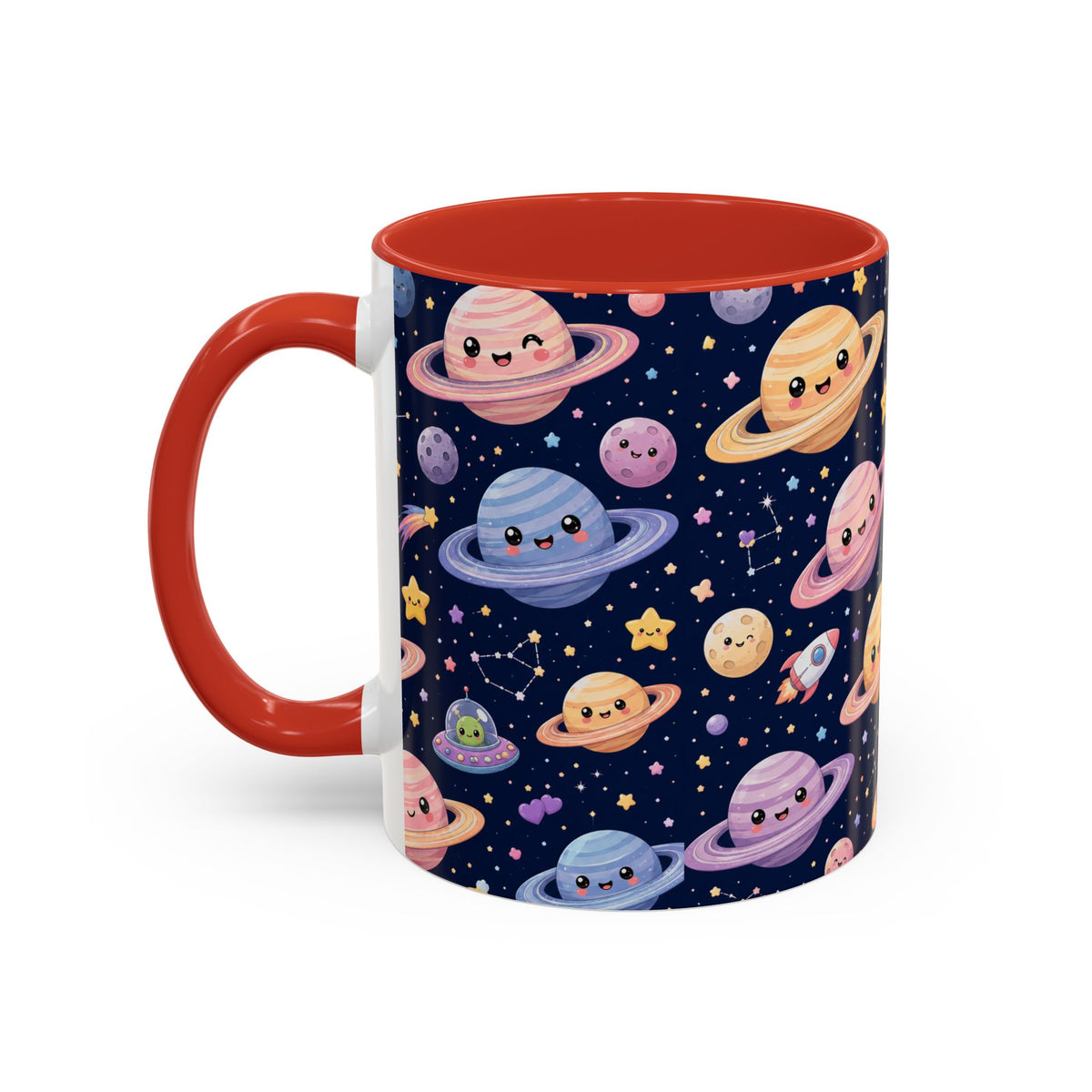 Accent Coffee Mug  (11/15 oz) - Kawaii Saturns in a Starry Space