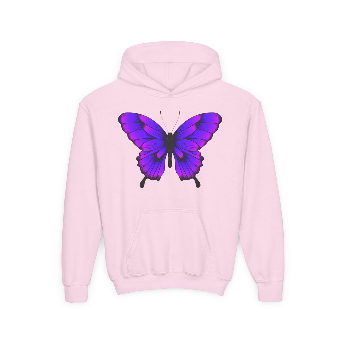 Youth Heavy Blend Hooded Sweatshirt - Tropical purple butterfly