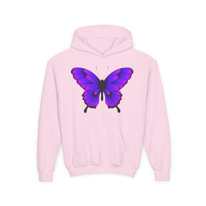 Youth Heavy Blend Hooded Sweatshirt - Tropical purple butterfly Printify