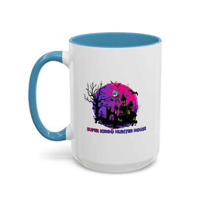 Accent Coffee Mug - Super kiddo flying on hunted house - [[{"value":"Wonderwear Kid"}]]