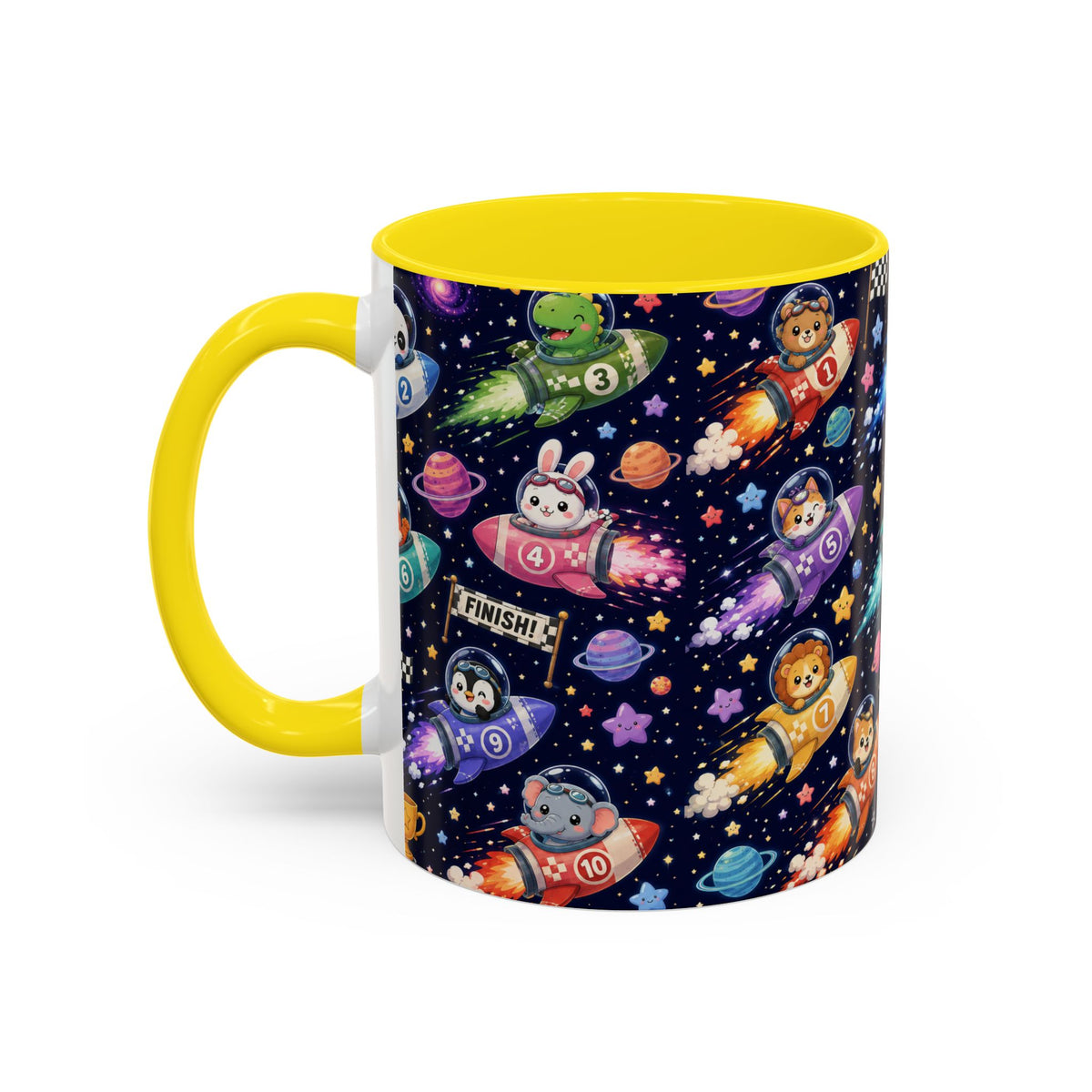 Accent Coffee Mug (11/15 oz) - Kawaii Cosmic Animal Rocket Race