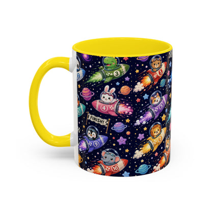 Accent Coffee Mug (11/15 oz) - Kawaii Cosmic Animal Rocket Race