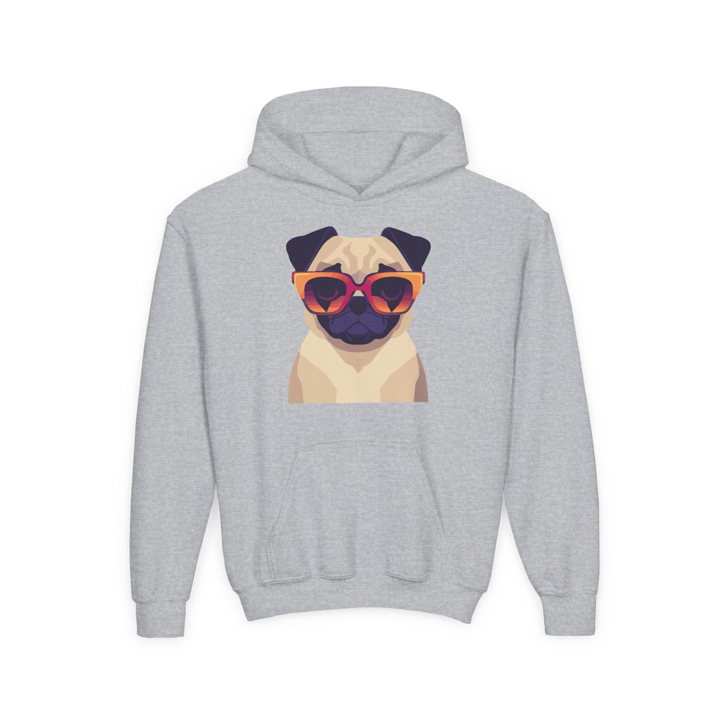 Youth Heavy Blend Hooded Sweatshirt - Cool Pug with Sunglasses