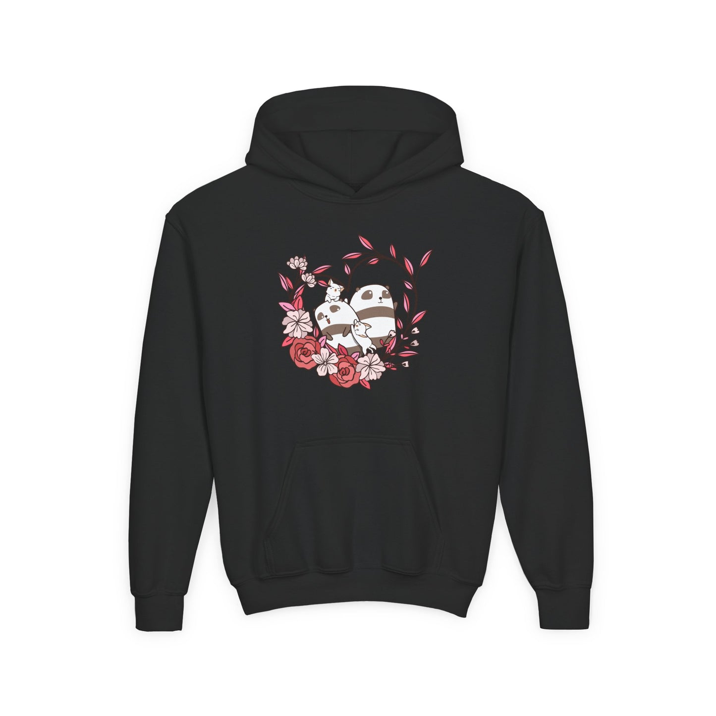 Youth Heavy Blend Hooded Sweatshirt - Panda and cat love