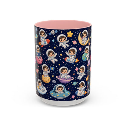 Accent Coffee Mug  (11/15 oz) - Kawaii Astronauts in a Starry Space Adventure
