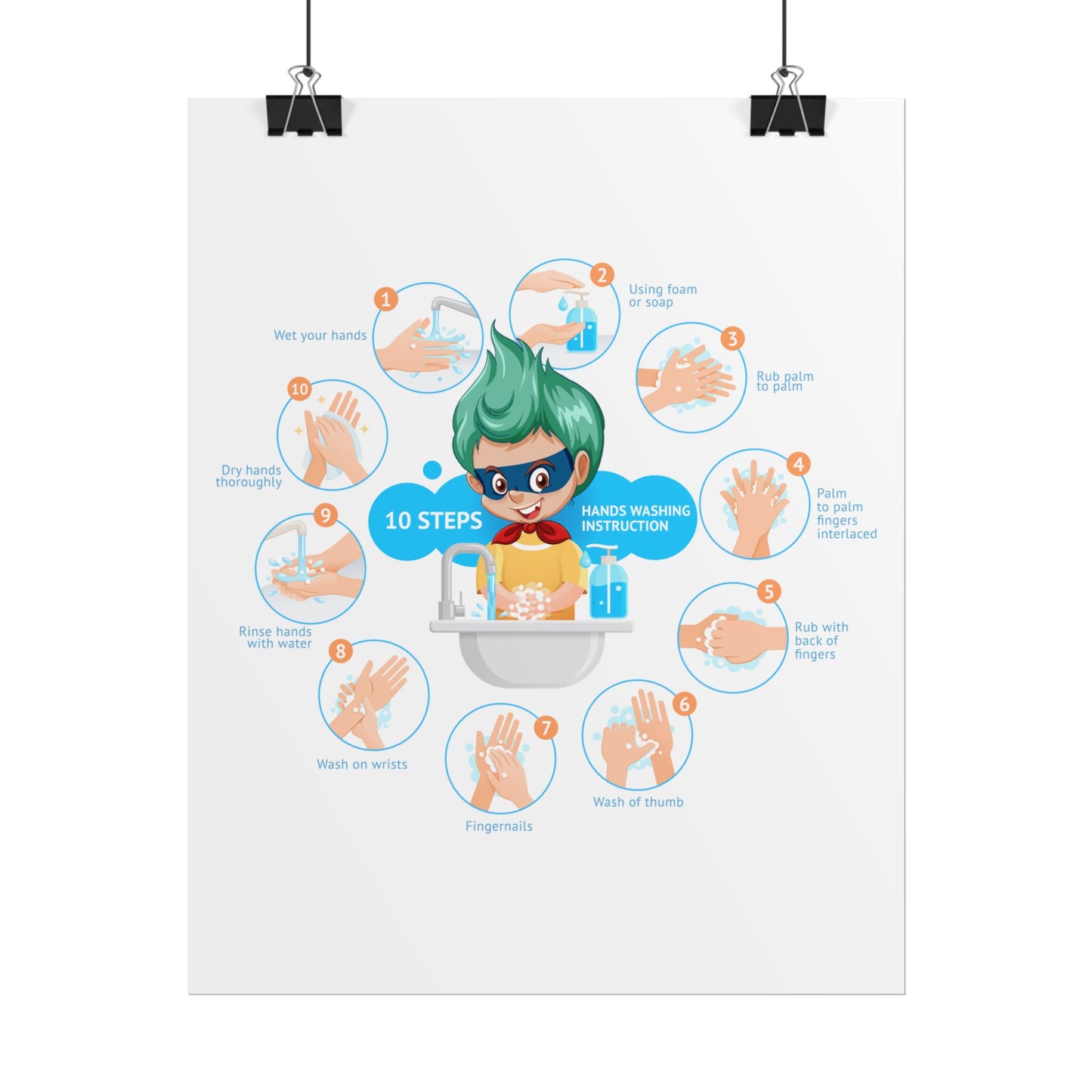 Rolled Posters - Super kiddo hand washing steps - [[{"value":"Wonderwear Kid"}]]