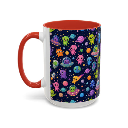 Accent Coffee Mug  (11/15 oz) - Cheerful Cartoon Alien Space