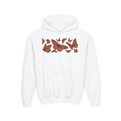 Youth Heavy Blend Hooded Sweatshirt -  Set of orange monarch butterfly Printify