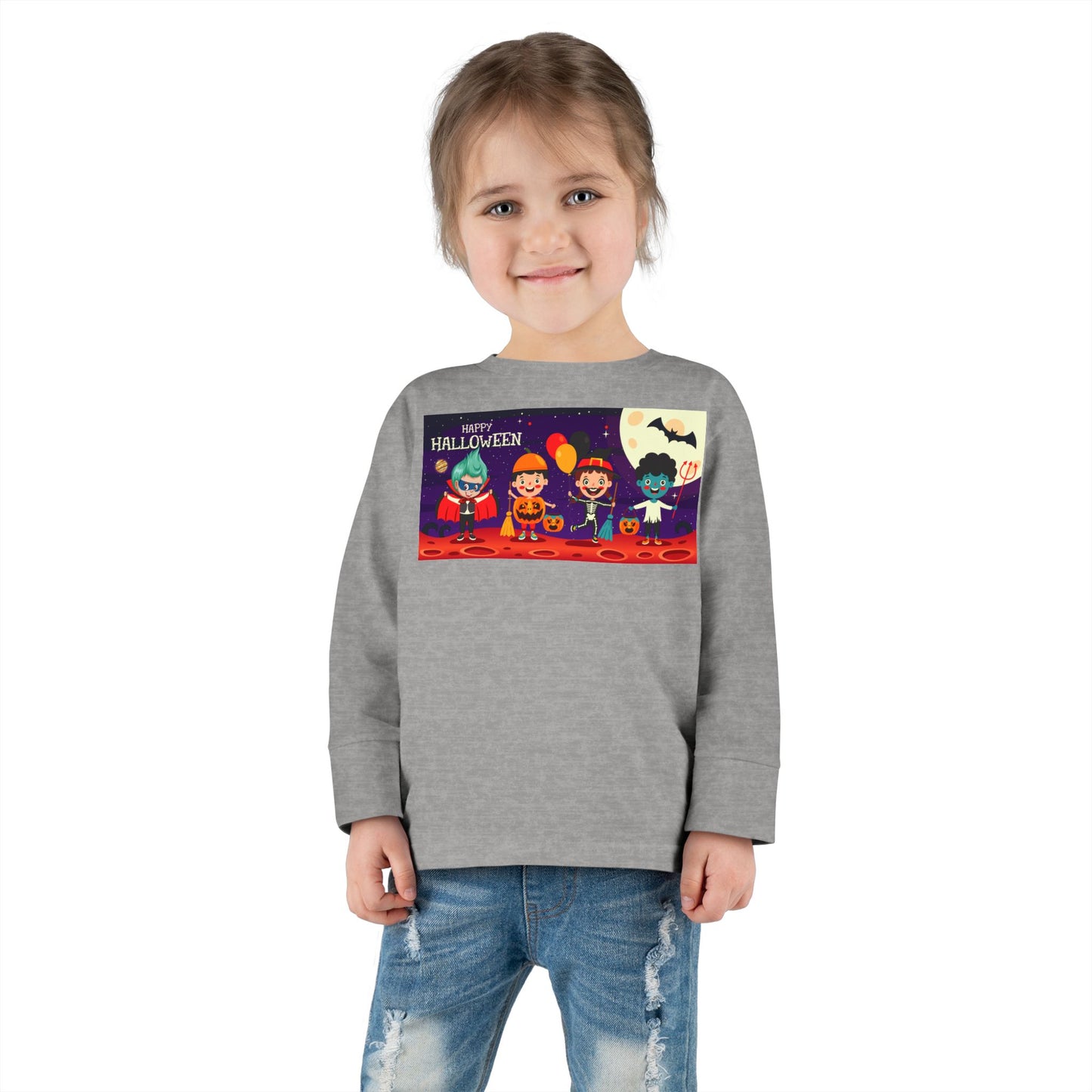 Toddler Long Sleeve Tee - Super kiddo with friends on holloween