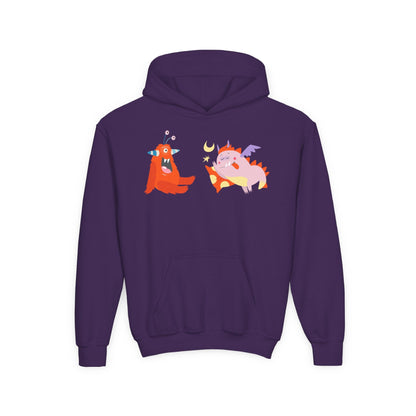 Youth Heavy Blend Hooded Sweatshirt -  Orange monsters Printify