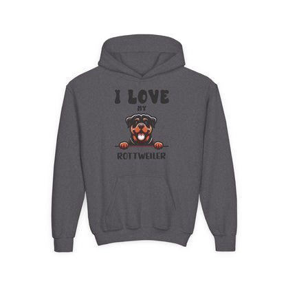 Youth Heavy Blend Hooded Sweatshirt - I love my Rottweiler Printify
