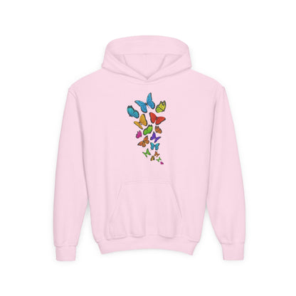 Youth Heavy Blend Hooded Sweatshirt - Group of colorful butterflies Printify