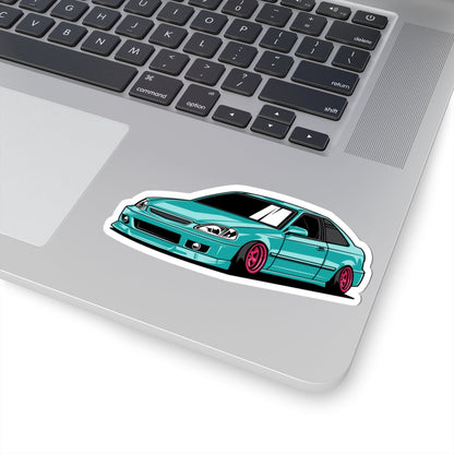 Kiss-Cut Vinyl Decals - Sky blue race car Printify