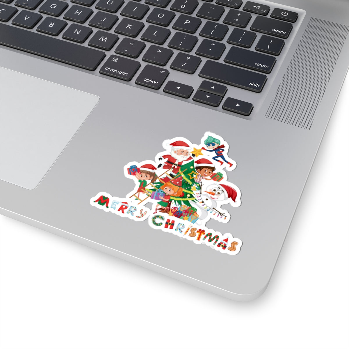 Kiss-Cut Stickers - Super kiddo making christmas tree with text - [[{"value":"Wonderwear Kid"}]]
