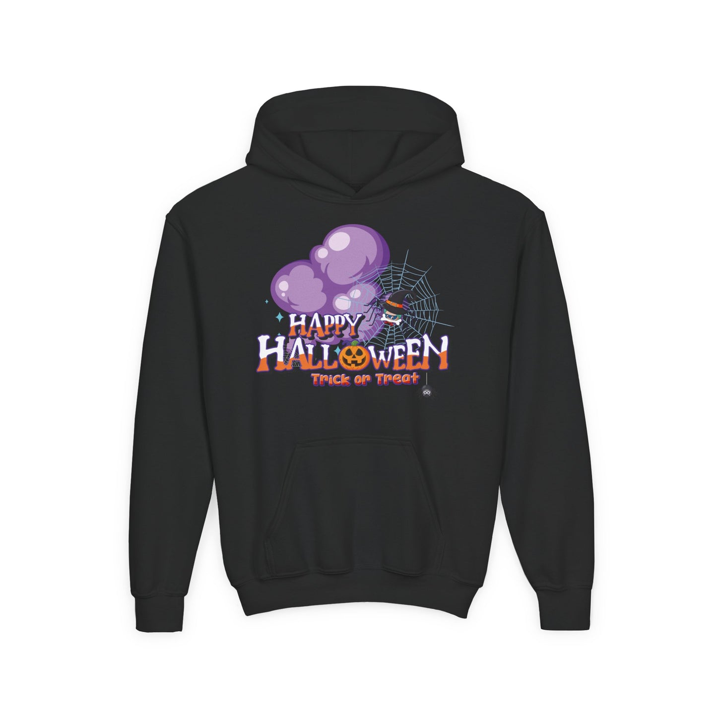 Youth Heavy Blend Hooded Sweatshirt - Happy holloween - spider kiddo