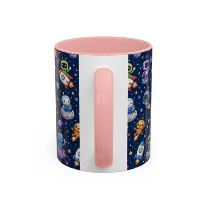 Galactic Robots Accent Coffee Mug — Cute Space Astronaut Pattern (11/15 oz)