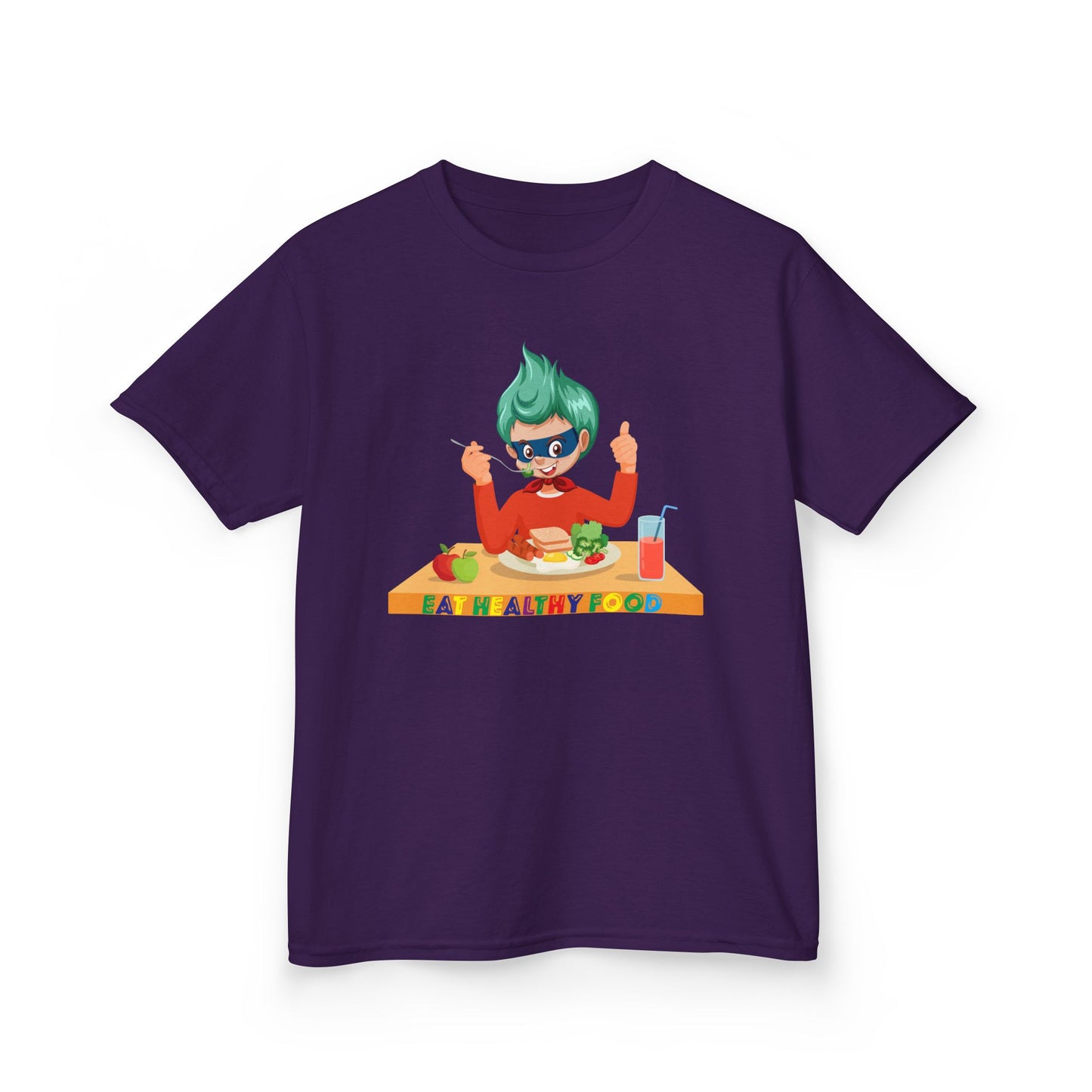 Kids Heavy Cotton™ Tee - Super kiddo eating healthy breafast - [[{"value":"Wonderwear Kid"}]]
