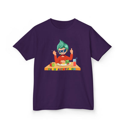 Kids Heavy Cotton™ Tee - Super kiddo eating healthy breafast - [[{"value":"Wonderwear Kid"}]]